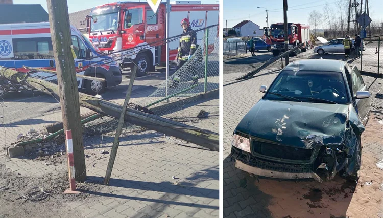 Audi ścięło słup i zniszczyło ogrodzenie. Kierowca trafił do szpitala [FOTO] - Zdjęcie główne