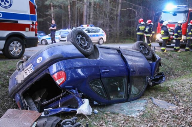 Wypadek pod Bełchatowem. Auto kompletnie rozbite, kierowca w szpitalu - Zdjęcie główne