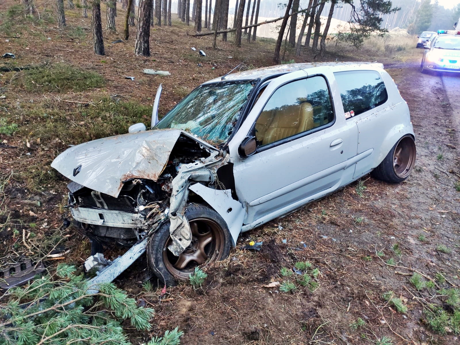 Groźny wypadek koło Kluk, clio uderzyło w drzewo. Kierowca trafił do szpitala - Zdjęcie główne