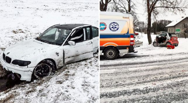 Zderzenie BMW i SMART-a na śliskiej drodze. To mogło się skończyć tragicznie - Zdjęcie główne