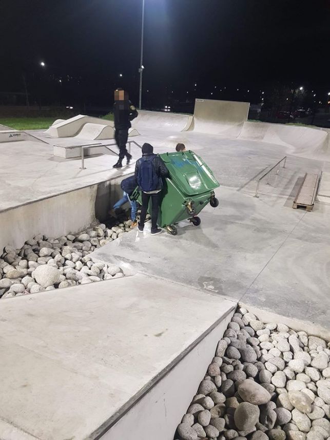 Wjechali śmietnikiem na bełchatowski skatepark. Po chwili mieli niespodziewane towarzystwo - Zdjęcie główne