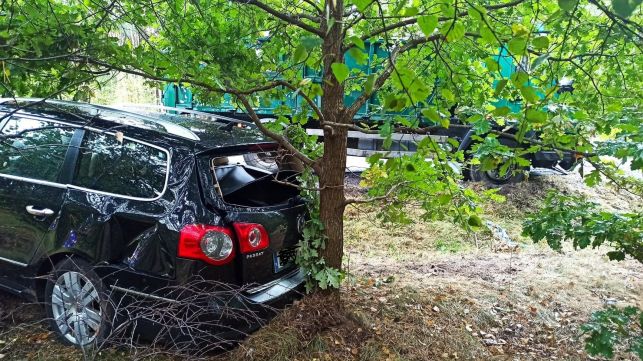 Groźny wypadek koło Wadlewa. Osobówka cofała z leśnej drogi, zderzyła się z ciężarówką [FOTO] - Zdjęcie główne