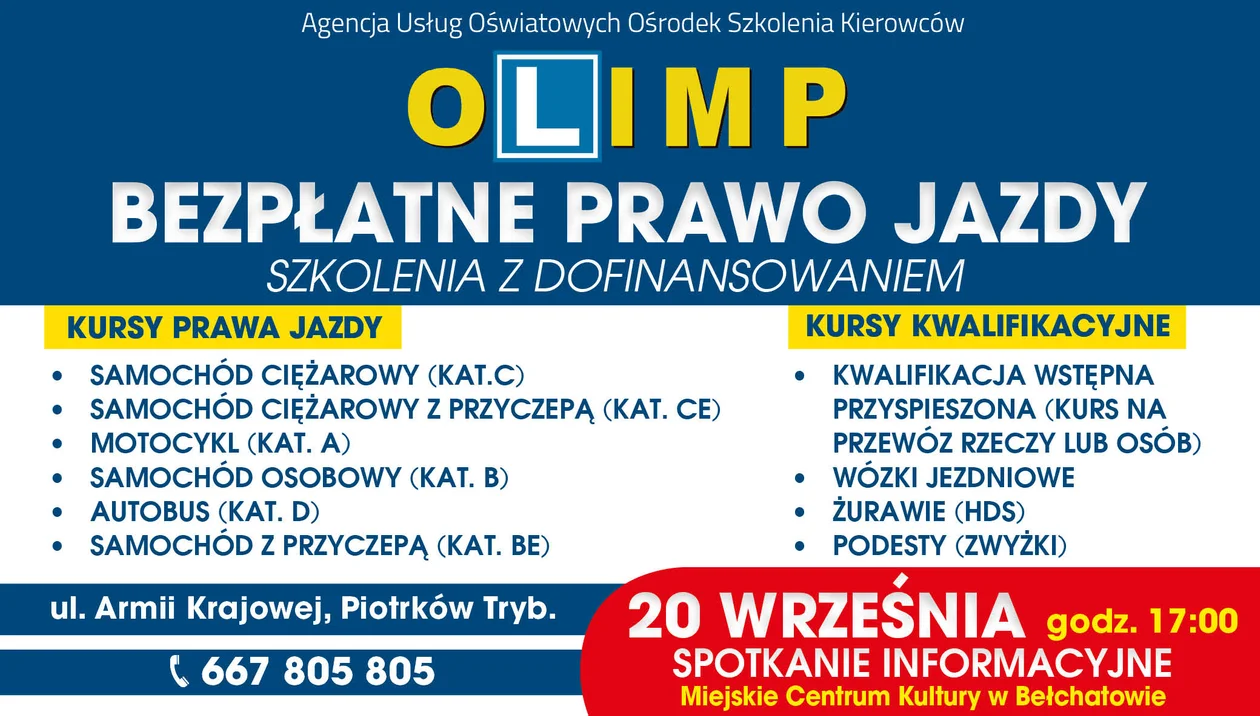 Wrześniowa oferta w OSK OLIMP!!! Zrób prawo jazdy za 20% ceny albo zupełnie za darmo! - Zdjęcie główne