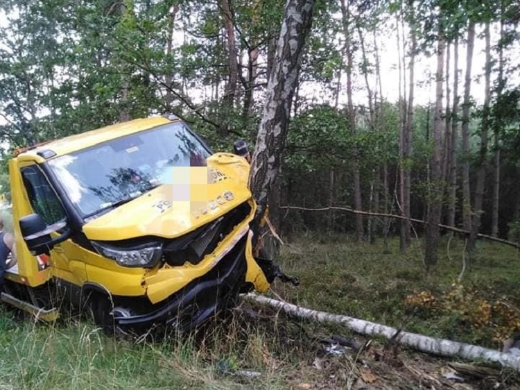 Groźnie na drodze krajowej 74 koło Ruśca. Iveco roztrzaskało się na drzewie [FOTO] - Zdjęcie główne