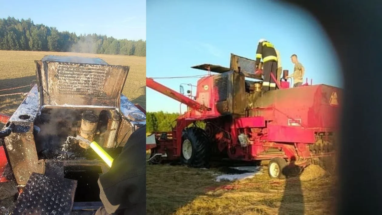 Kombajn zapalił się podczas pracy w polu. Na miejscu pojawili się strażacy [FOTO] - Zdjęcie główne