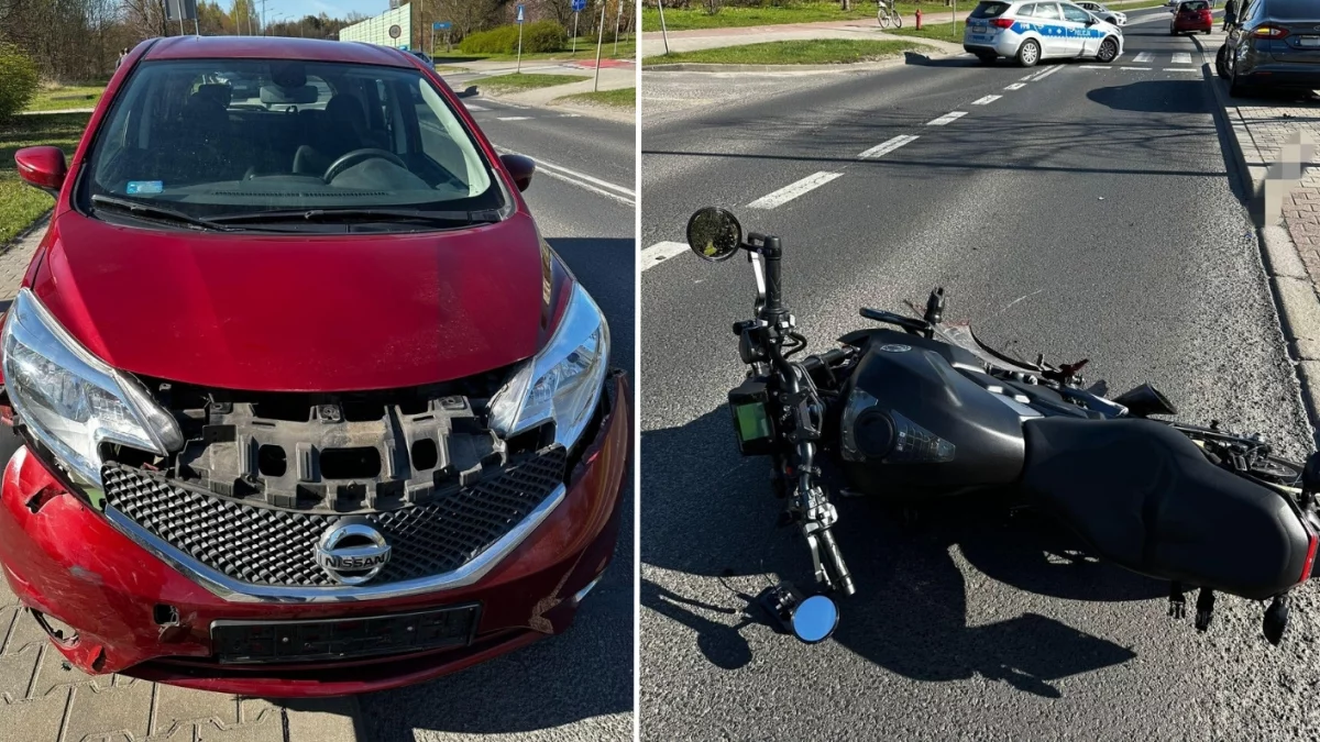 Wypadek na skrzyżowaniu w Bełchatowie. Służby w akcji, ranny motocyklista