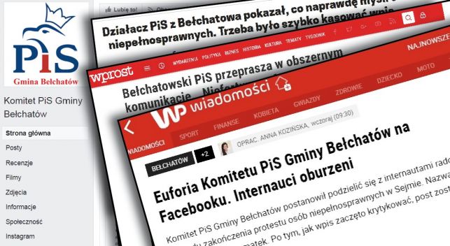 Ostra krytyka bełchatowskiego komitetu PiS w ogólnopolskich mediach. Chodzi o wpis na temat protestu niepełnosprawnych - Zdjęcie główne