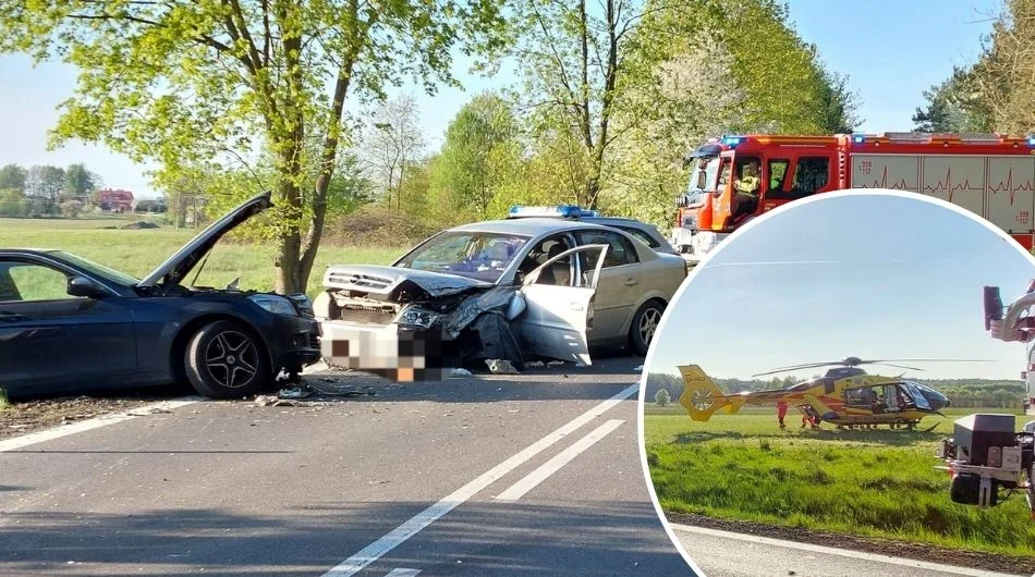 Dwa samochody zderzyły się w Wadlewie. Na miejscu służby i śmigłowiec LPR [FOTO] - Zdjęcie główne