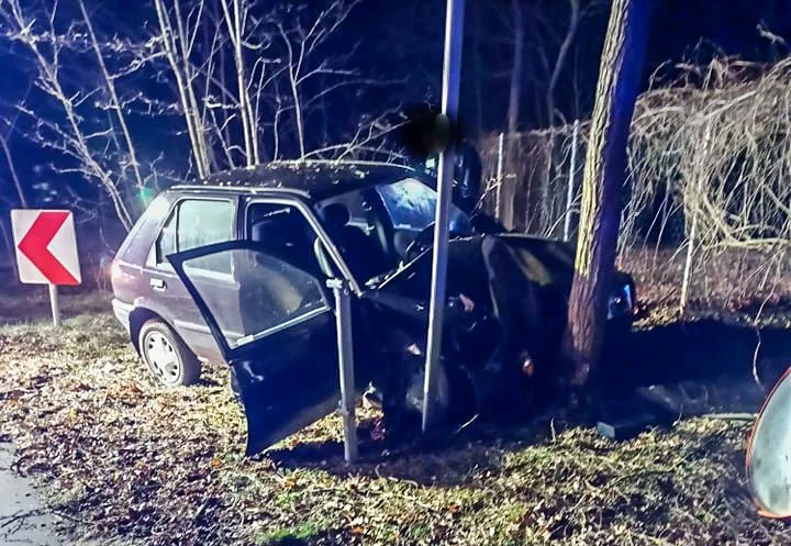 Rozpędzona osobówka wypadła z drogi. Jedna osoba w szpitalu - Zdjęcie główne