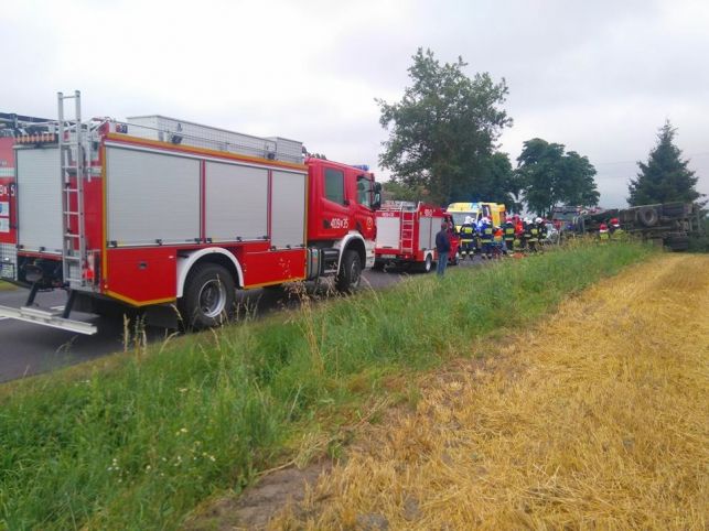 Wypadek w gm. Drużbice. Kierowca ciężarówki w szpitalu [FOTO] - Zdjęcie główne