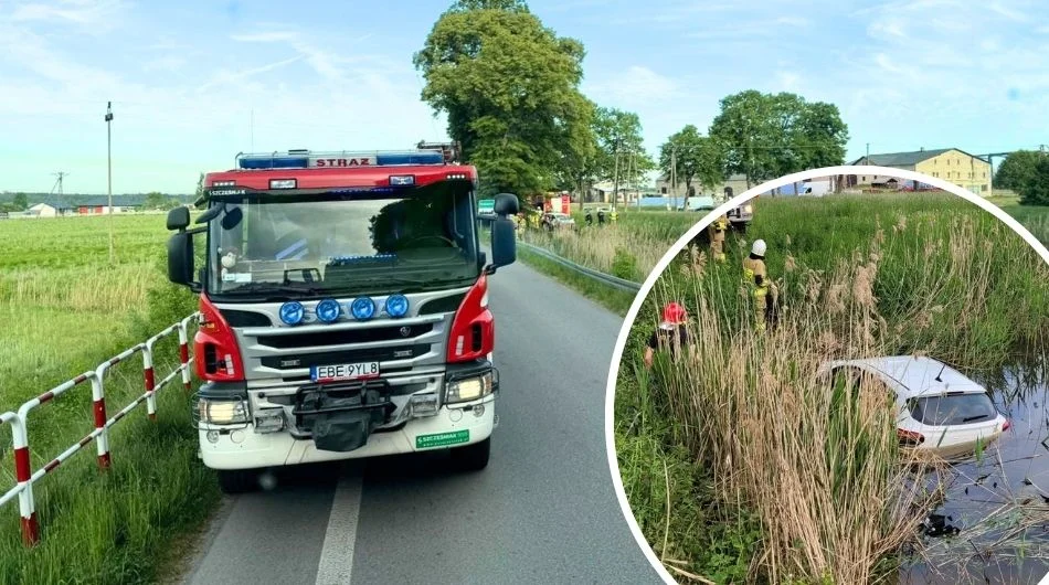 Samochód wpadł do stawu, a kierowca zniknął. Na miejsce wezwano nurków [FOTO] - Zdjęcie główne