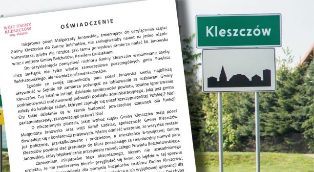 Ostre oświadczenie ze strony Kleszczowa: ''Pani poseł Janowska, panie wójcie Ładziak! Nie będzie żadnego rozbioru Gminy Kleszczów!'' - Zdjęcie główne