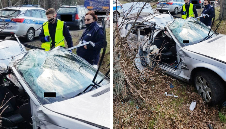 Uwaga wypadek! BMW uderzyło w drzewo. Kobieta i 7-letnie dziecko trafili do szpitala - Zdjęcie główne