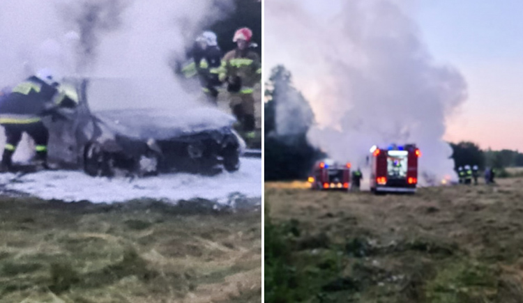 Osobowy mercedes stanął w płomieniach. Z ogniem walczyło 15 strażaków [FOTO] - Zdjęcie główne