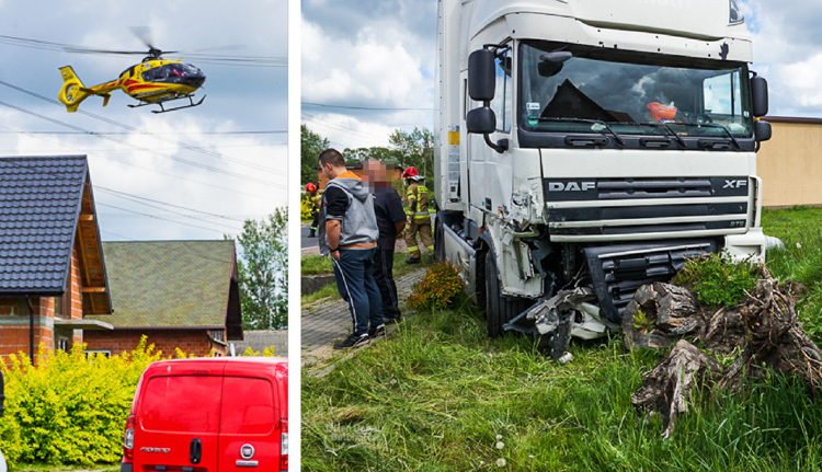 TiR staranował osobówkę, wezwano śmigłowiec LPR. Wypadek na drodze koło Wadlewa  [FOTO] - Zdjęcie główne