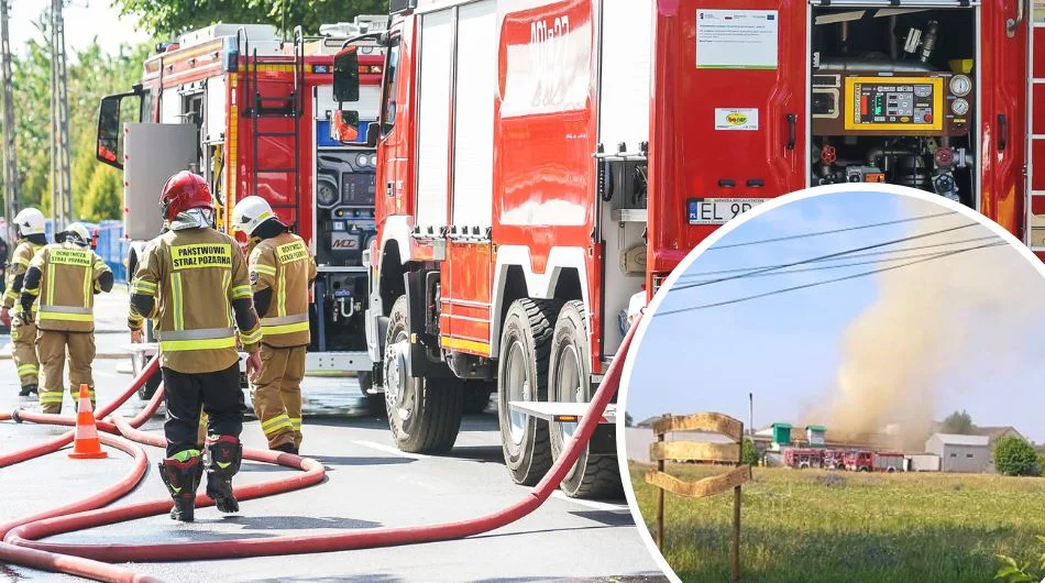 Ogromny pożar zakładu w powiecie bełchatowskim. Strażacy z dwóch powiatów walczą z ogniem - Zdjęcie główne