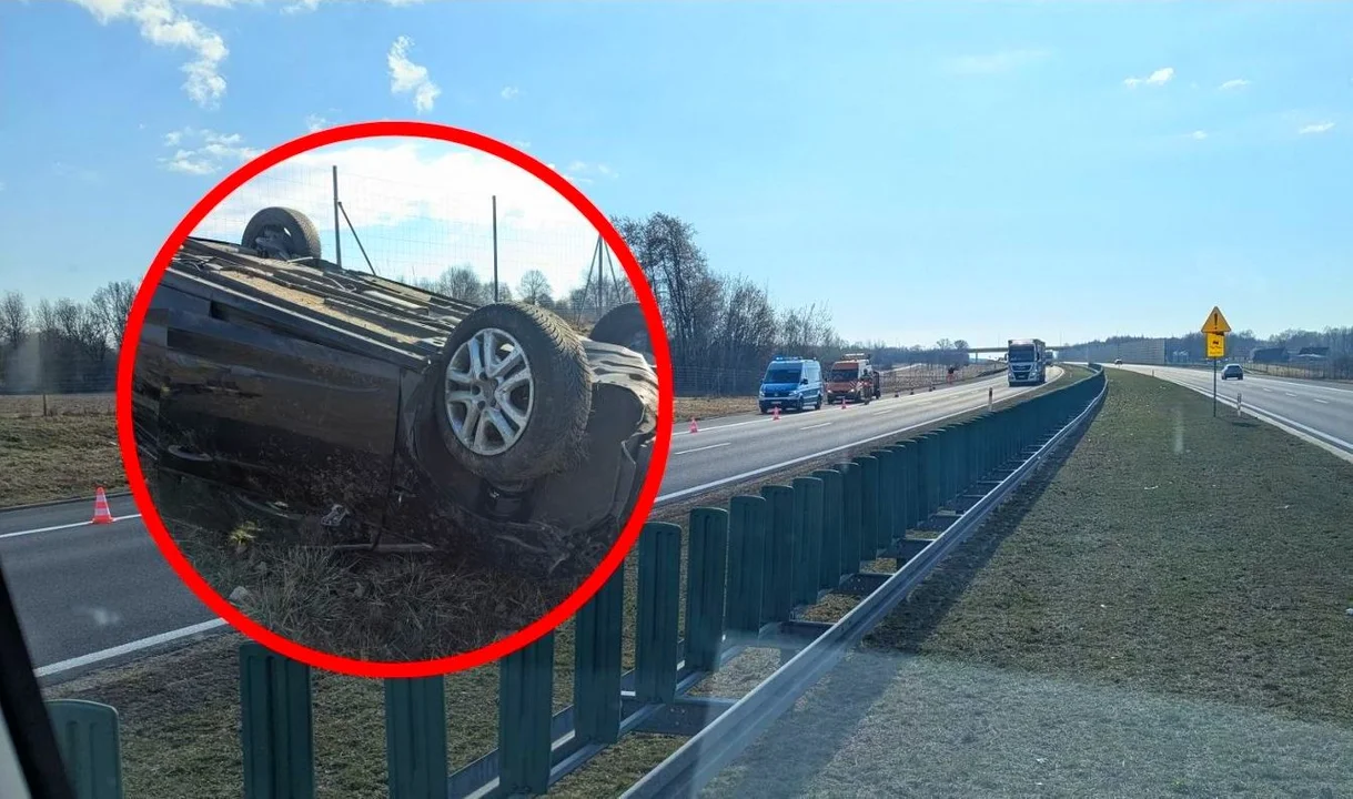 Dachowanie na autostradzie. W akcji służby z dwóch powiatów