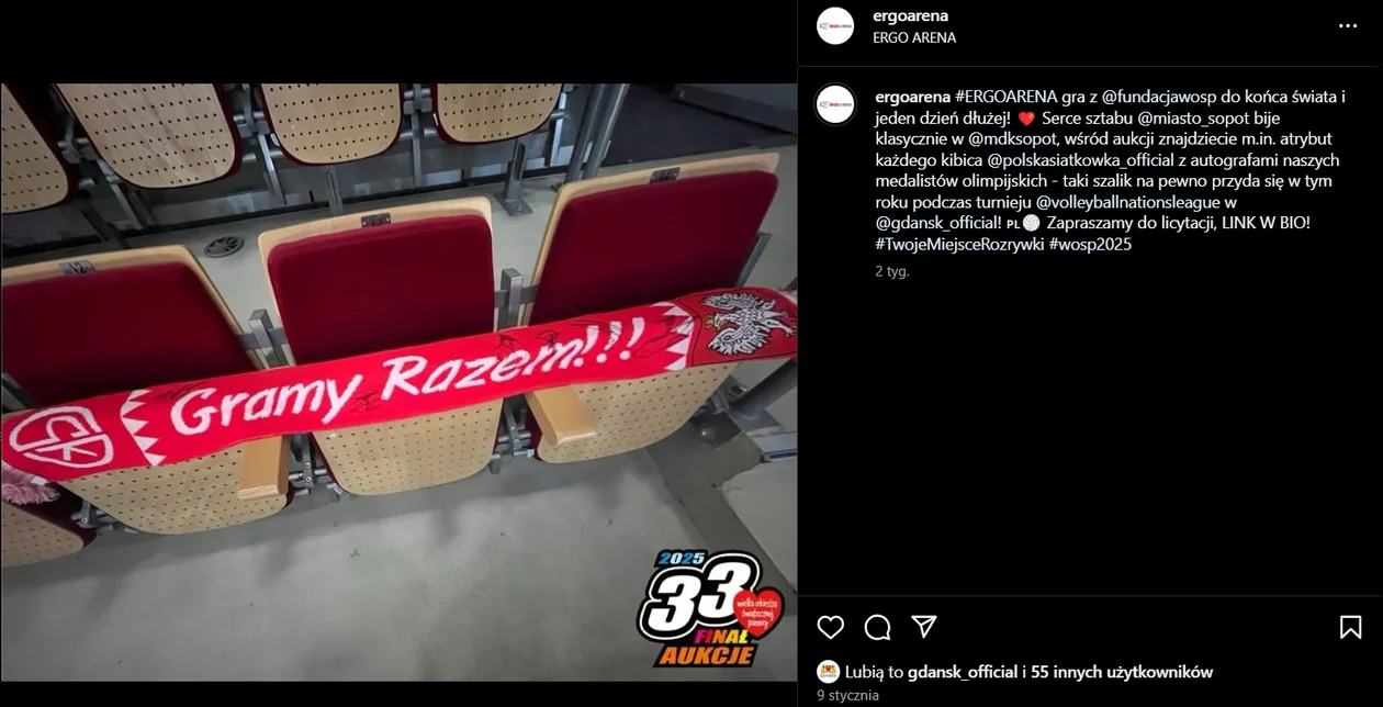 ERGO Arena przekazała do licytacji m.in. szalik z autografami siatkarzy