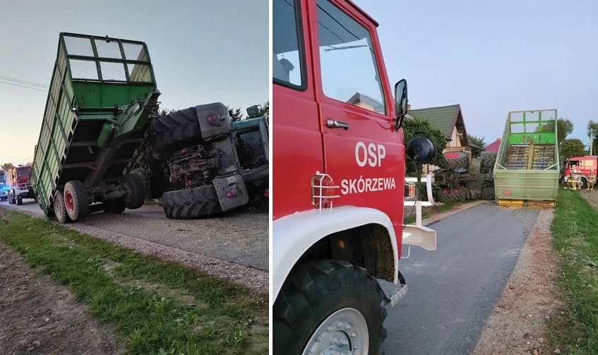 Kraksa z ciągnikiem w roli głównej. Pojazd zablokował drogę, służby w akcji [FOTO] - Zdjęcie główne