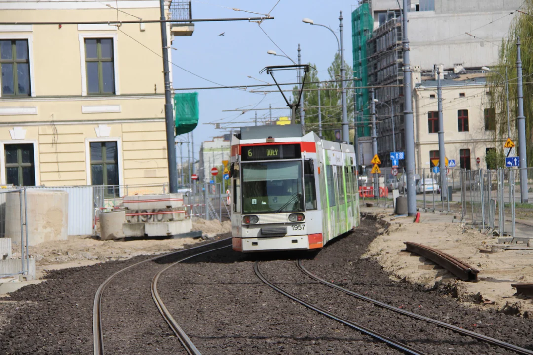 Tymczasowe torowisko w centrum Łodzi