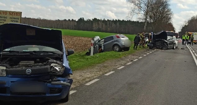 Zderzenie kilku aut niedaleko Płocka. Są ranni, w akcji śmigłowiec LPR [ZDJĘCIA] - Zdjęcie główne