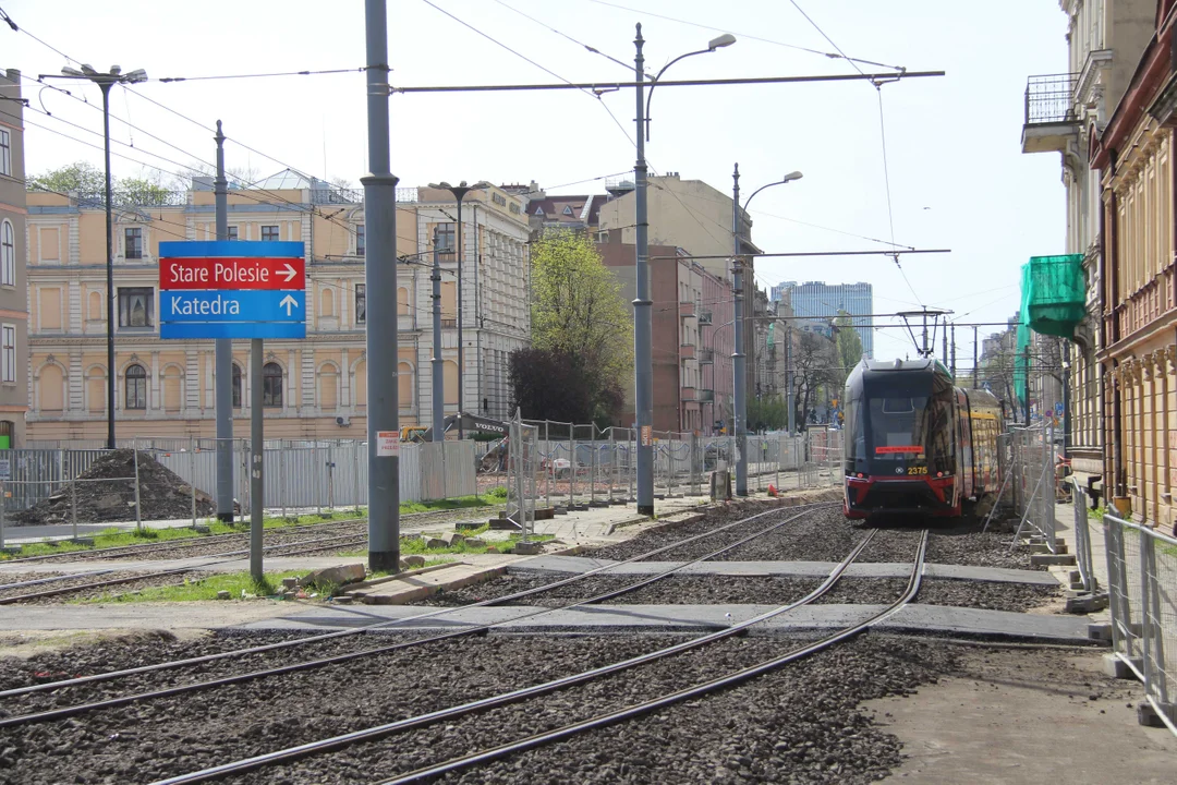 Tymczasowe torowisko w centrum Łodzi