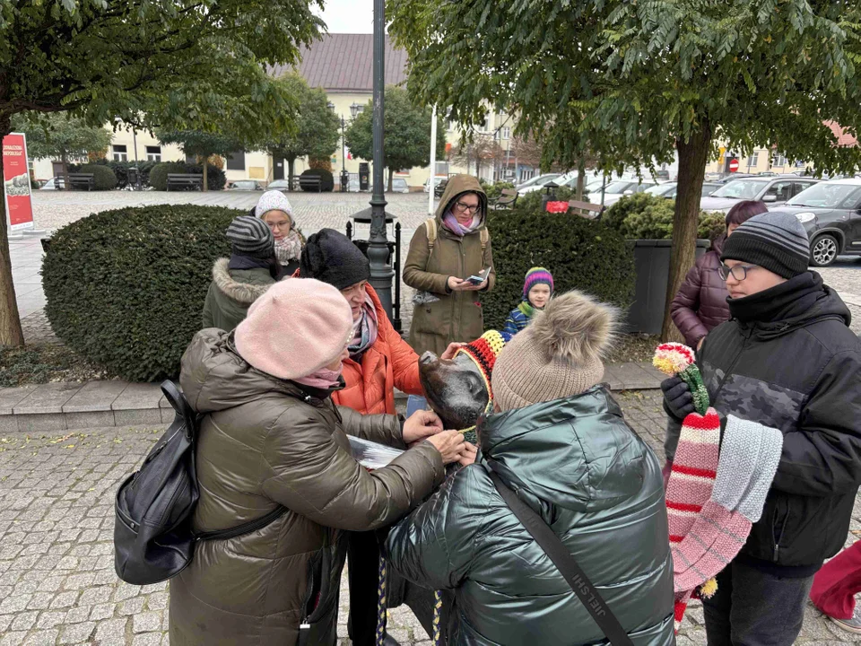 Pomnik w centrum miasta udekorowany przez grupę „Zamontanki”