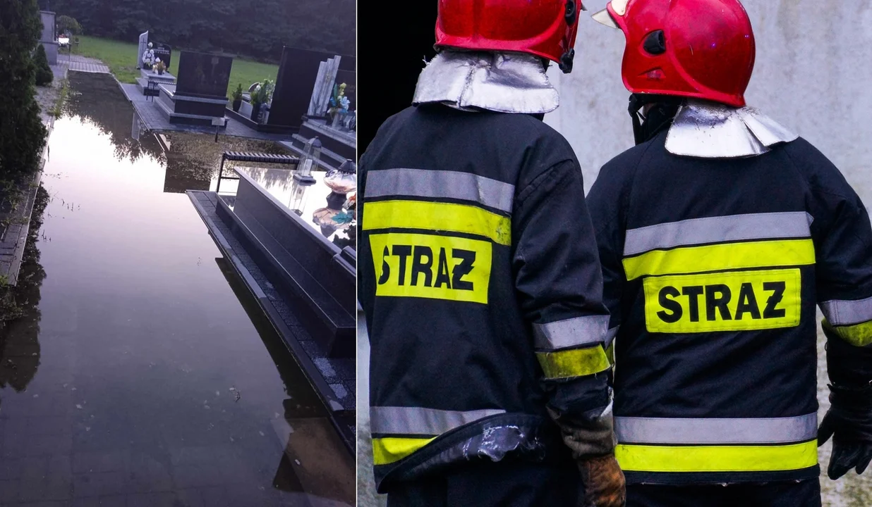 Zalany cmentarz i groźba podmycia nagrobków. Musieli interweniować strażacy [FOTO] - Zdjęcie główne