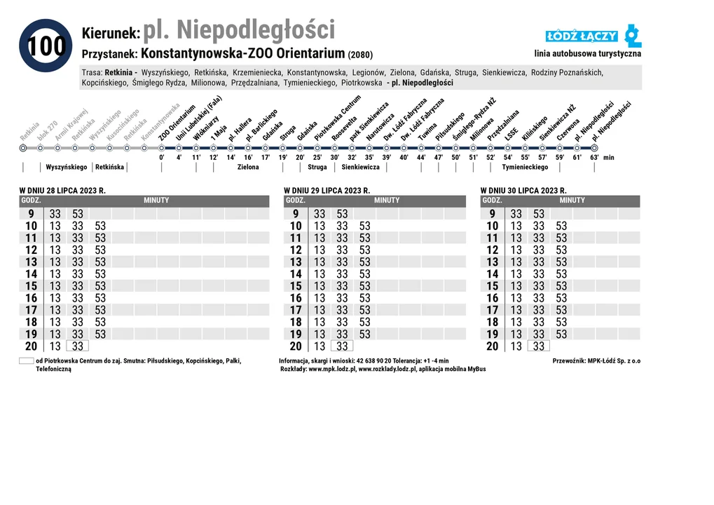 Specjalny rozkład jazdy Łódzkich Linii Turystycznych z okazji 600. urodzin Łodzi