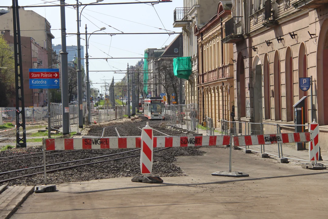 Tymczasowe torowisko w centrum Łodzi