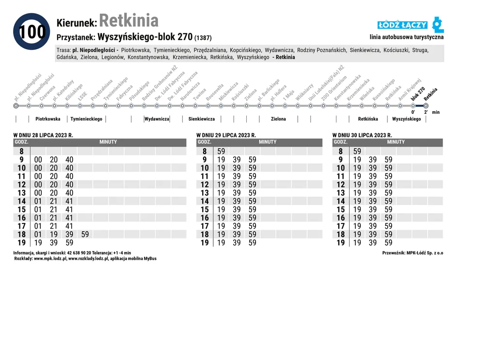 Specjalny rozkład jazdy Łódzkich Linii Turystycznych z okazji 600. urodzin Łodzi