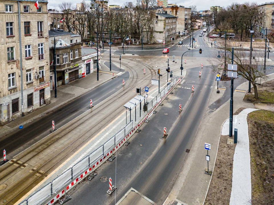 Przebudowa ulicy Wojska Polskiego w Łodzi - stan na luty 2024 r.