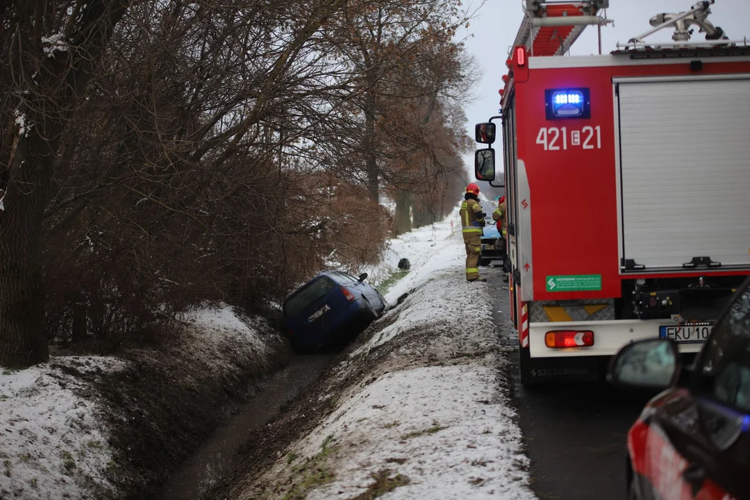 Na DK 92 pod Kutnem w miejscowości Skłóty samochód osobowy wpadł do rowu