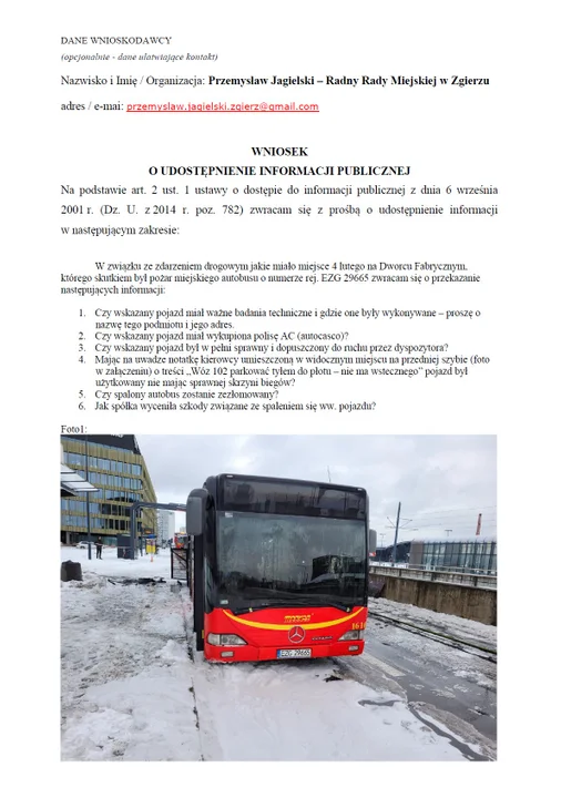 Spalony autobus w Łodzi