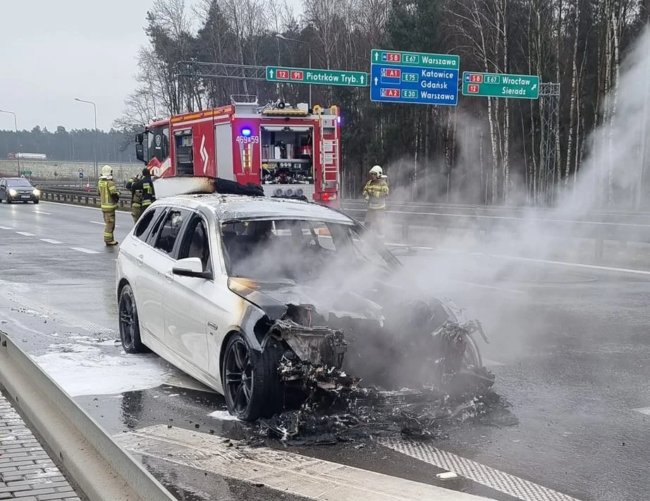 Pożar samochodu na drodze krajowej 91! Auto płonęło jak pochodnia [ZDJĘCIA] - Zdjęcie główne