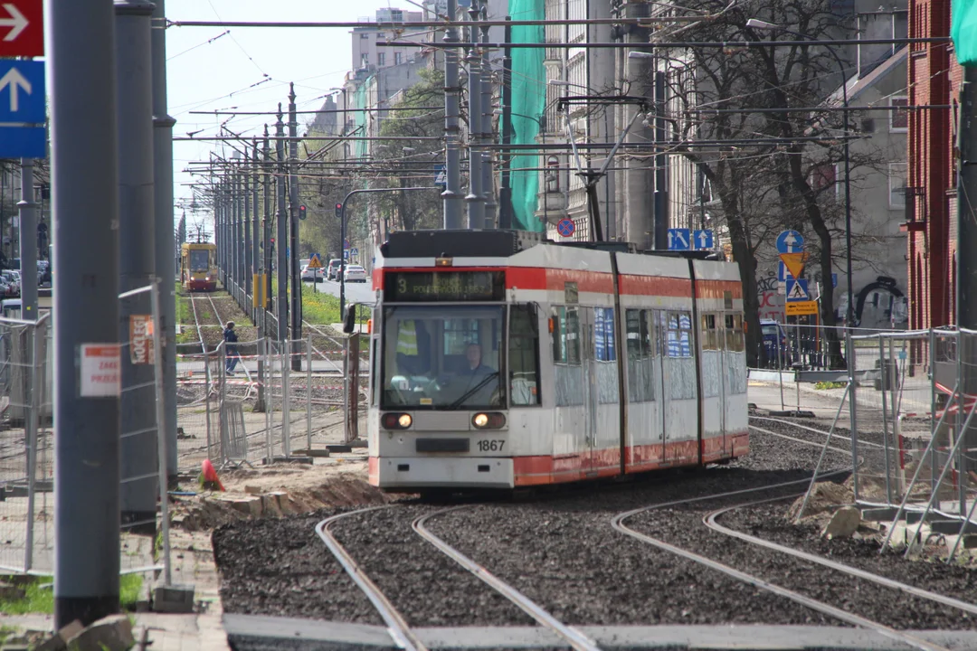 Tymczasowe torowisko w centrum Łodzi