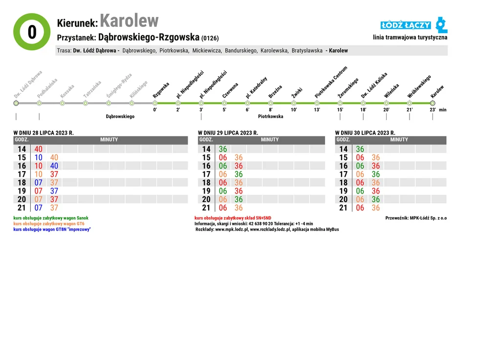 Specjalny rozkład jazdy Łódzkich Linii Turystycznych z okazji 600. urodzin Łodzi