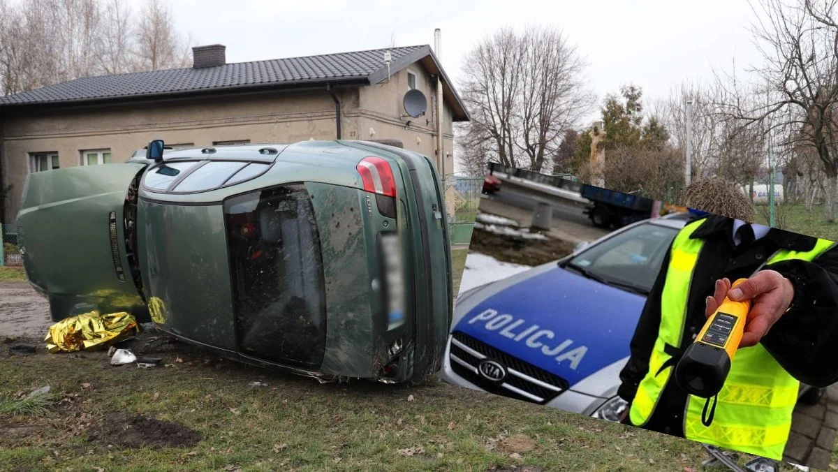 Pijany 23-latek za kółkiem BMW. Wywrócił samochód tuż obok domów mieszkalnych [ZDJĘCIA] - Zdjęcie główne