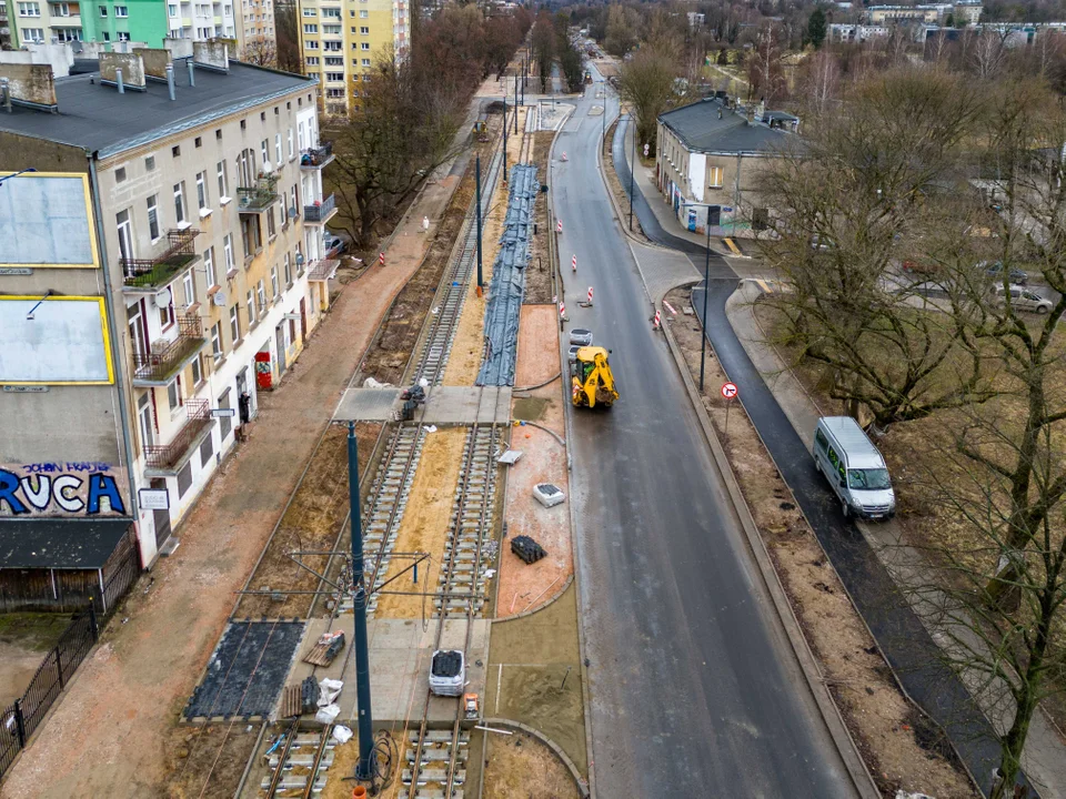 Przebudowa ulicy Wojska Polskiego w Łodzi - stan na luty 2024 r.