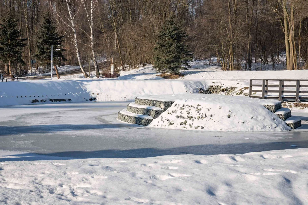 Turystyczna wizytówka Łódzkiego. Pływające fontanny i przeszklona kładka nad stawem [FOTO] - Zdjęcie główne