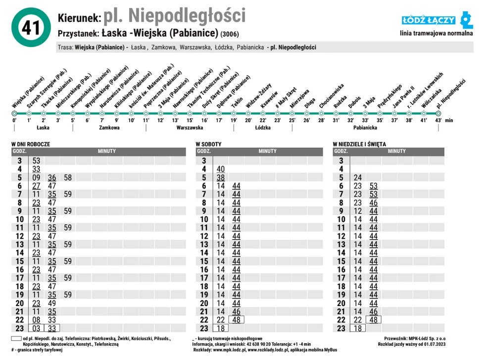 Nowy rozkład jazdy dla linii 41 z przystanku Wiejska (Pabianice)