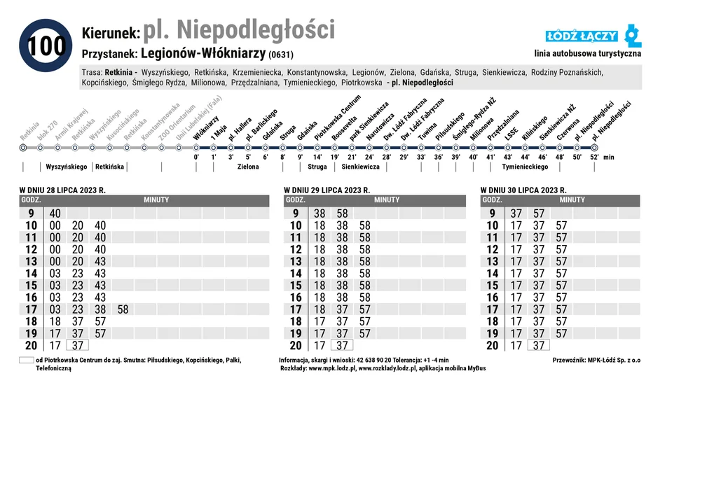 Specjalny rozkład jazdy Łódzkich Linii Turystycznych z okazji 600. urodzin Łodzi