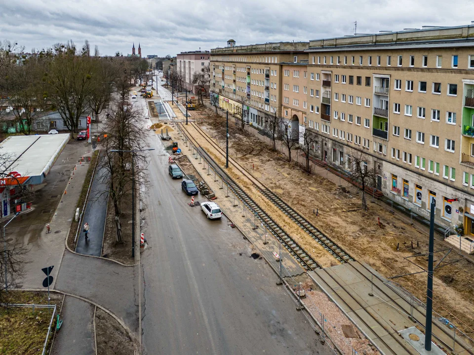 Przebudowa ulicy Wojska Polskiego w Łodzi - stan na luty 2024 r.