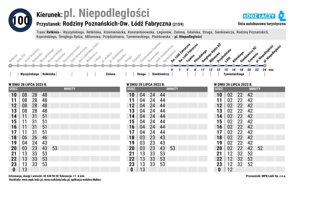 Specjalny rozkład jazdy Łódzkich Linii Turystycznych z okazji 600. urodzin Łodzi