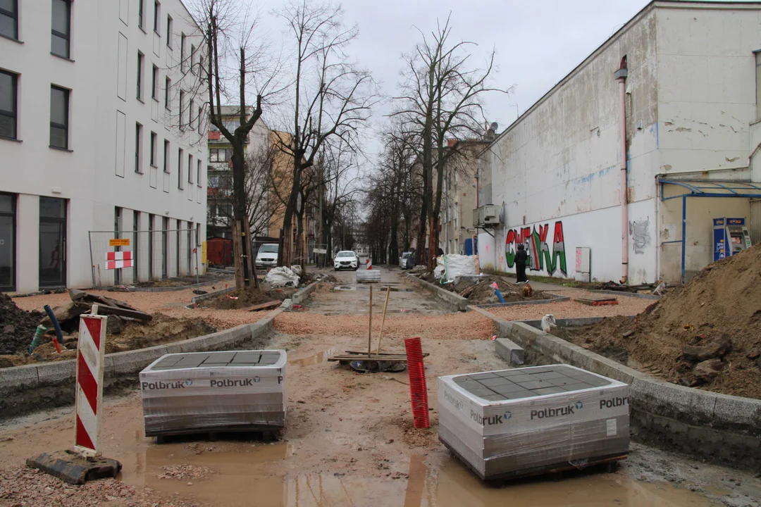 Przebudowa ulicy Przybyszewskiego w Łodzi - stan na 6 lutego 2024 r.