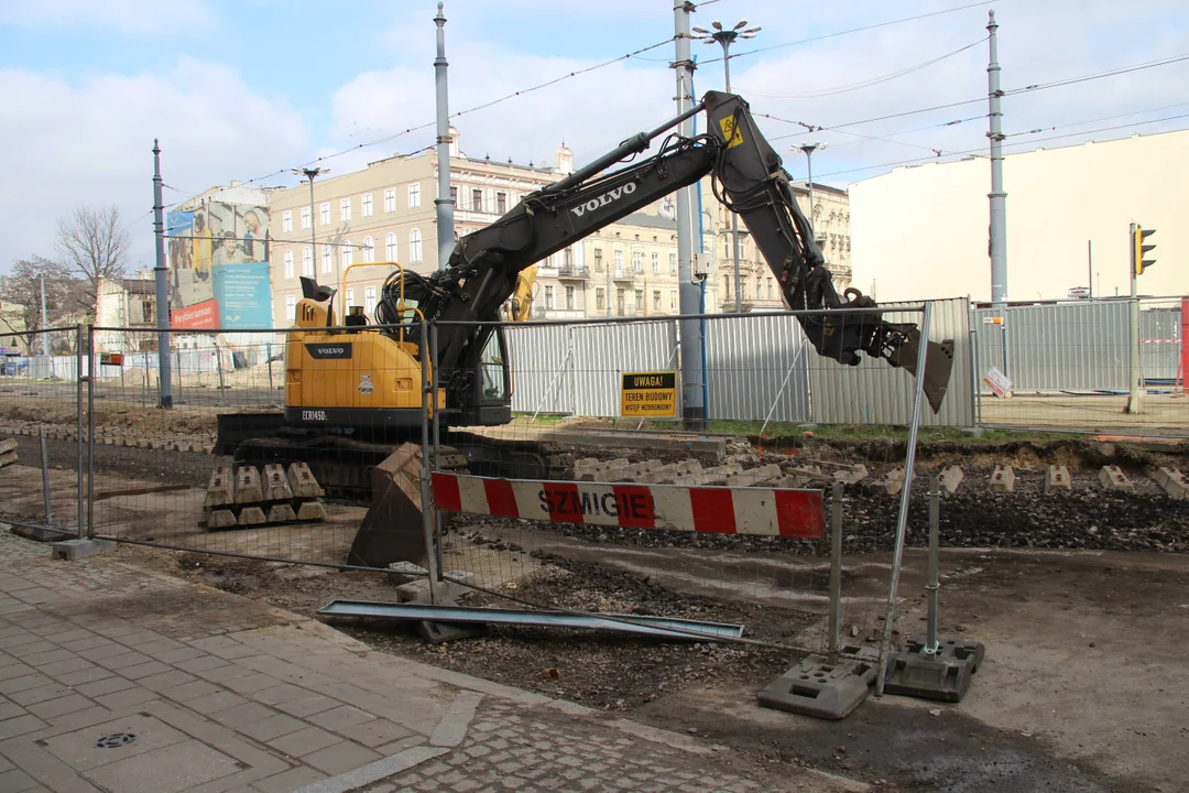 Budowa torowiska tymczasowego na al. Kościuszki w Łodzi