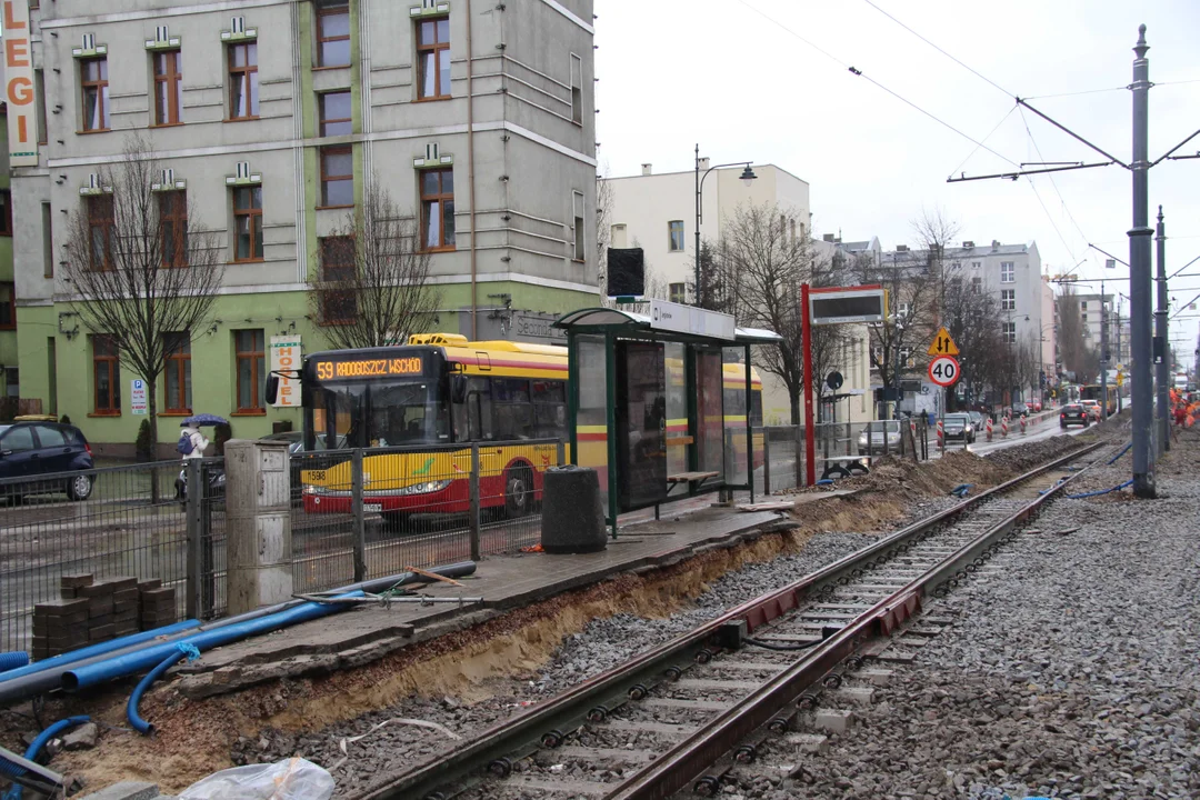 Przebudowa ulicy Legionów w Łodzi - stan na 5.02.2024 r.