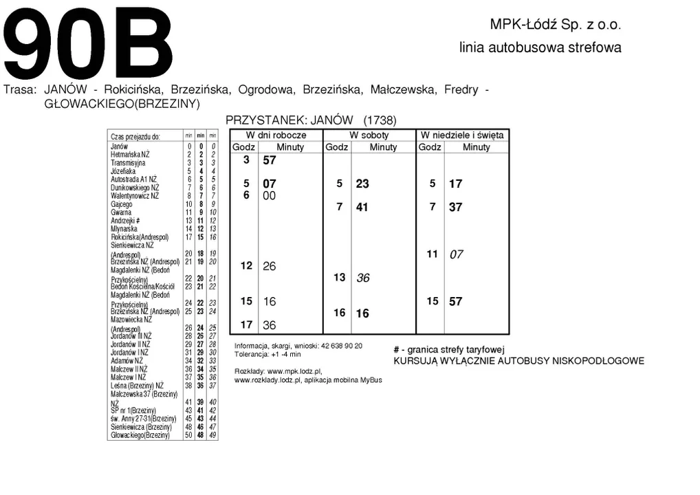 Rozkład jazdy linii autobusowej 90B