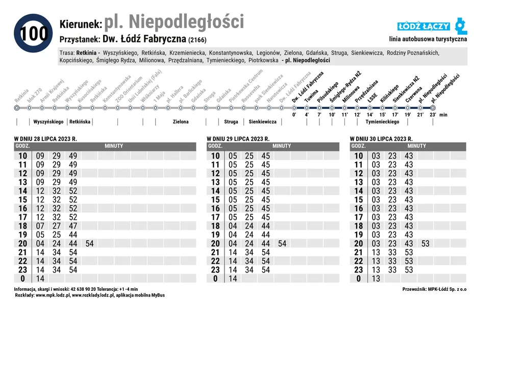 Specjalny rozkład jazdy Łódzkich Linii Turystycznych z okazji 600. urodzin Łodzi