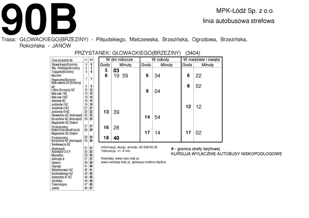 Rozkład jazdy linii autobusowej 90B